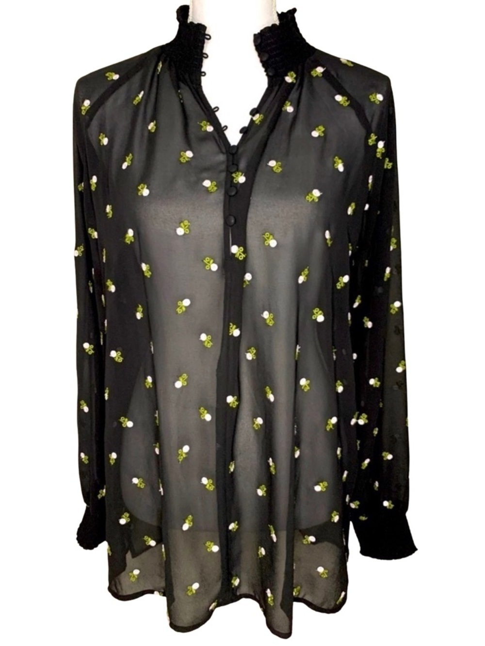 Cabi Womens Floral Black Embroidered Top Blouse Size Oversized Medium